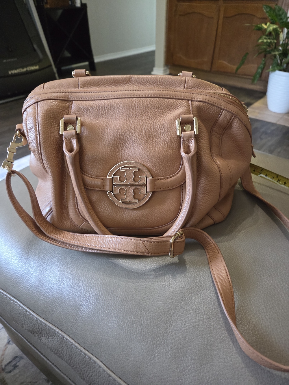 Tory Burch Tan Leather Satchel with Logo